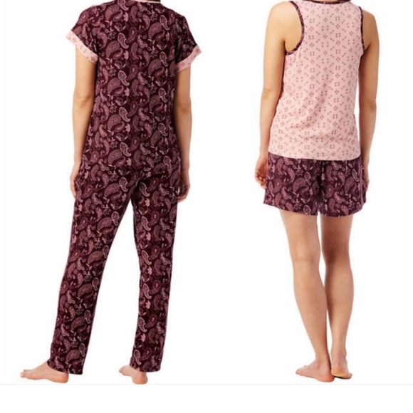 Lucky Brand Maroon and Pink Paisley Print Four Piece Pajama Set Size Medium NWT - Picture 2 of 8
